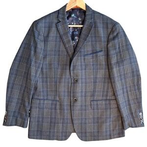 Tallia The Mason Fit‎ Wool Plaid Sport Coat Blazer Brown Blue Men's 40S